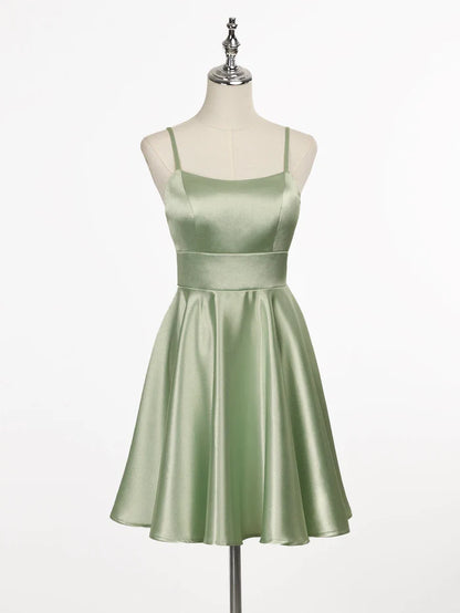 Mint Green Spaghetti Straps Satin Homecoming Dresses Short Party Dress, AST979