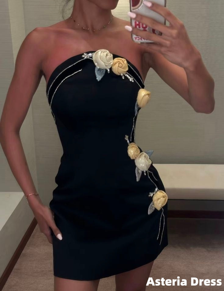 Modern Black Floral Bodycon Mini Homecoming Dresses