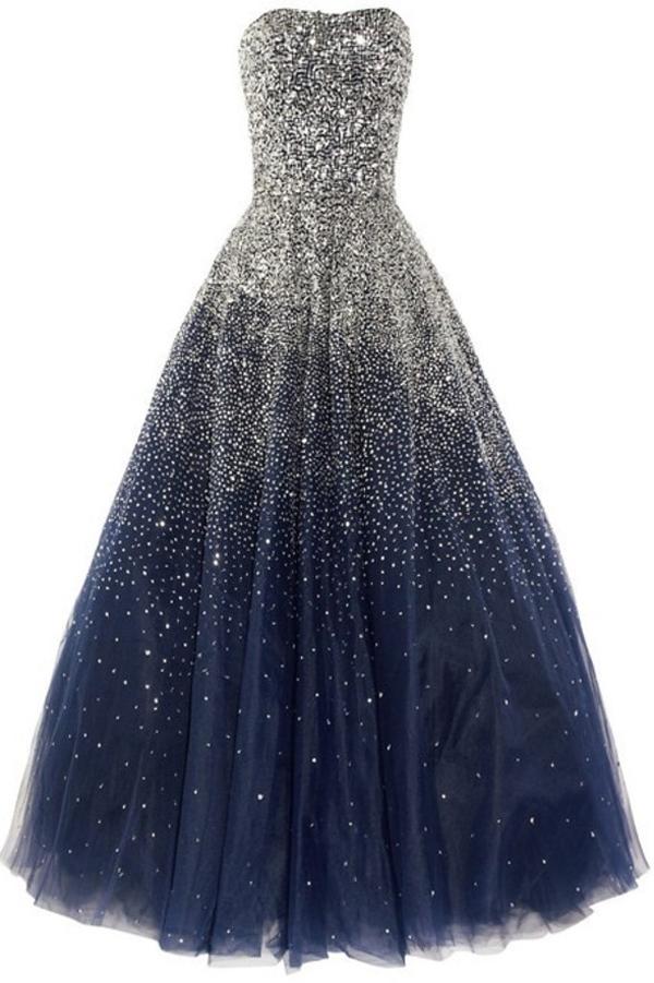 Navy Blue Floor Length A Line Sweetheart Sleeveless Sparkle Starry Night Long Prom Dress Party Dress,AST2154