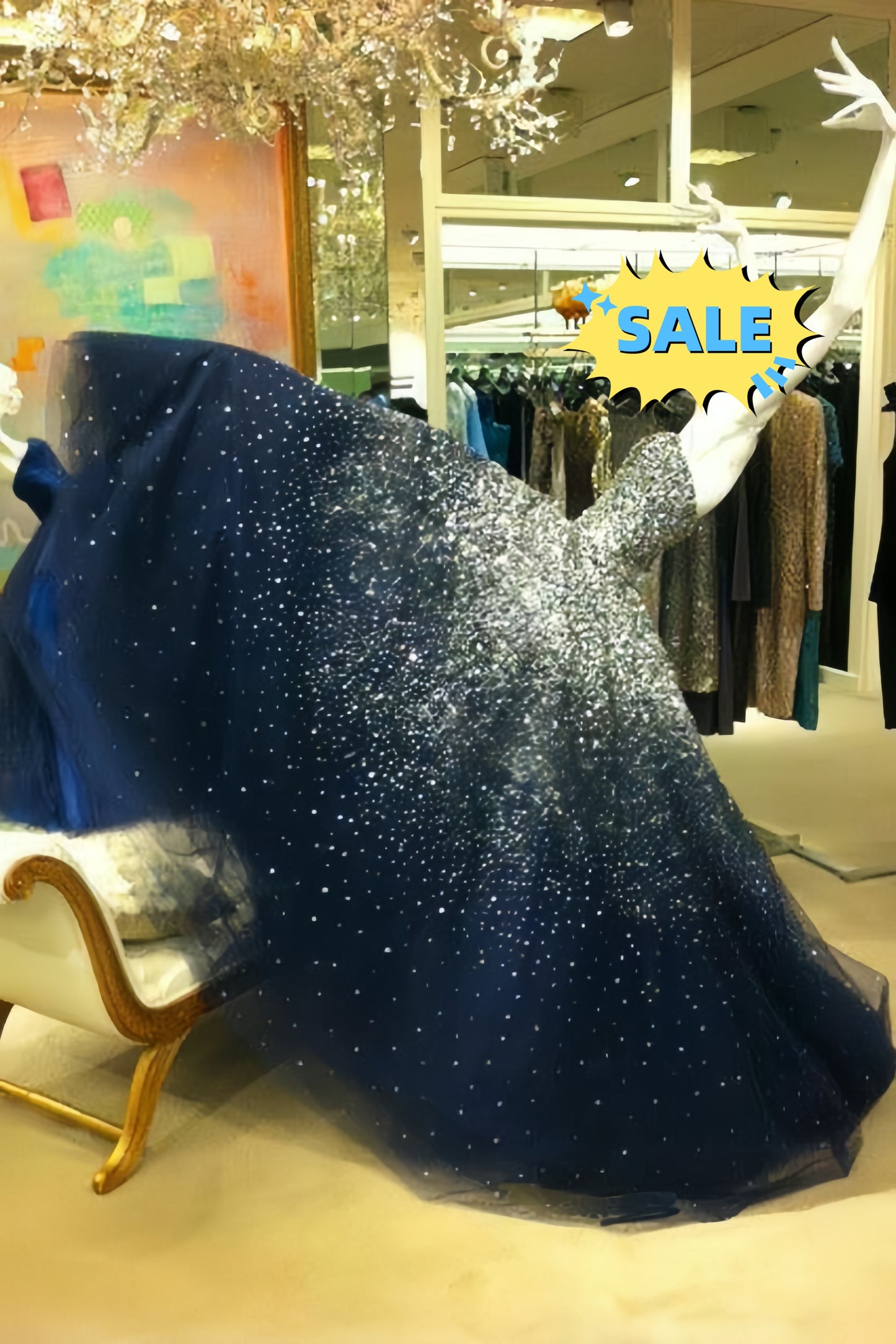 Navy Blue Floor Length A Line Sweetheart Sleeveless Sparkle Starry Night Long Prom Dress Party Dress,AST2154