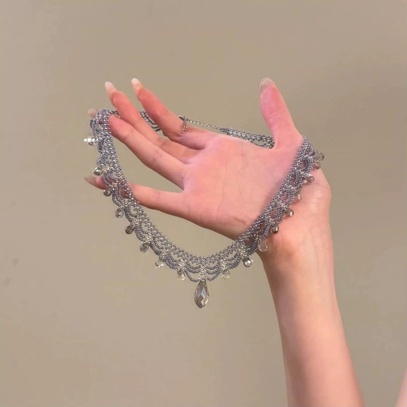 New Spring/Summer Green Lace Beaded Necklace, Multi-Layer Collarbone Chain/Necklace for Women