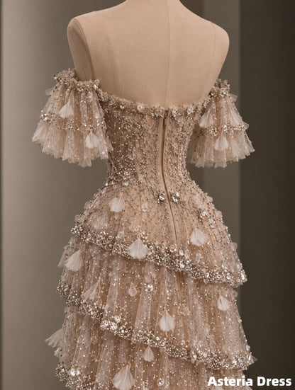 Off The Shoulder 3D Floral Beaded Long Prom Dress