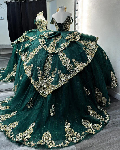 Off The Shoulder Dark Green Tulle Prom Dresses Royal Sweet 16 Dress,AST2114