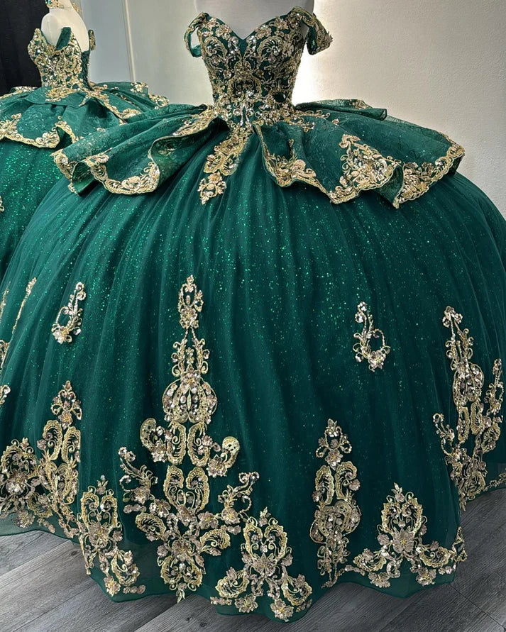 Off The Shoulder Dark Green Tulle Prom Dresses Royal Sweet 16 Dress,AST2114