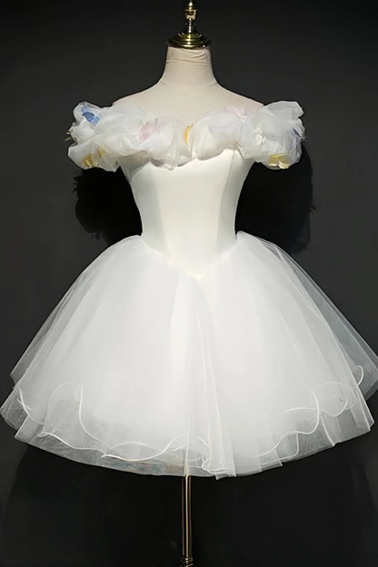 Off The Shoulder Ivory Homecoming Dresses Organza Mini Party Dress, AST2047