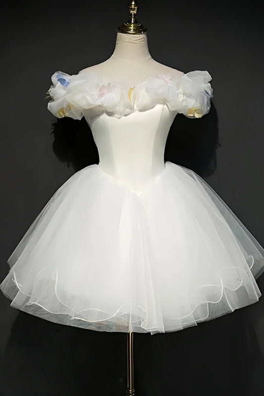 Off The Shoulder Ivory Homecoming Dresses Organza Mini Party Dress, AST2047