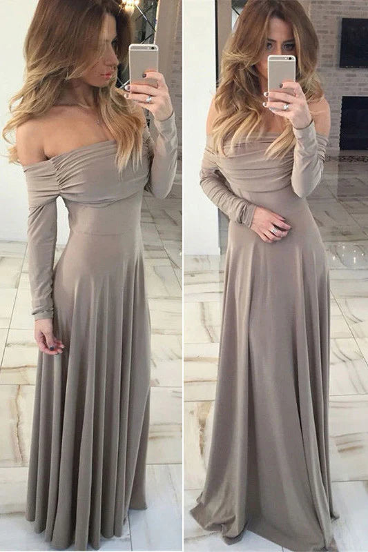 Off The Shoulder Long Sleeves Spandex Long Prom Dress