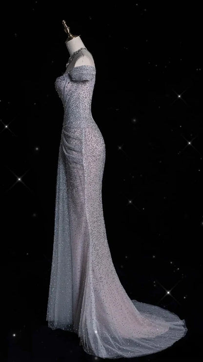 Off The Shoulder Mermaid Prom Dresses Lace Sequined Evening Graduation Dress,AST2233