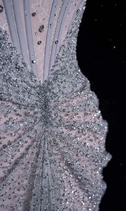 Off The Shoulder Mermaid Prom Dresses Lace Sequined Evening Graduation Dress,AST2233