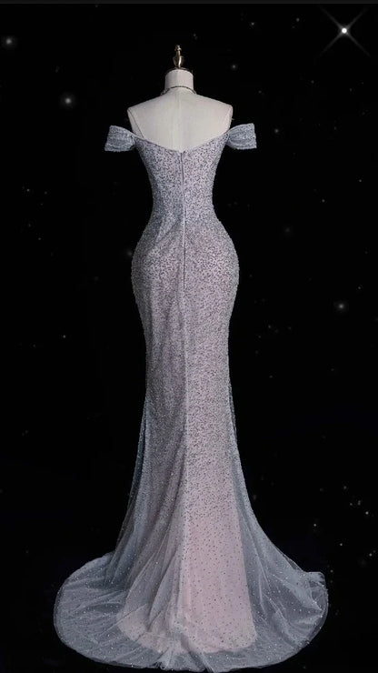 Off The Shoulder Mermaid Prom Dresses Lace Sequined Evening Graduation Dress,AST2233