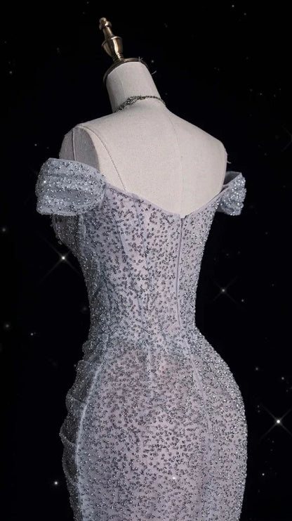 Off The Shoulder Mermaid Prom Dresses Lace Sequined Evening Graduation Dress,AST2233