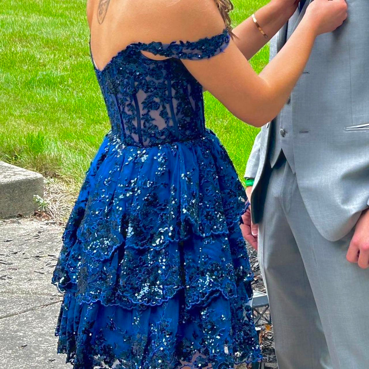Off The Shoulder Navy Blue Homecoming Dresses Mini Lace Graduation Dre