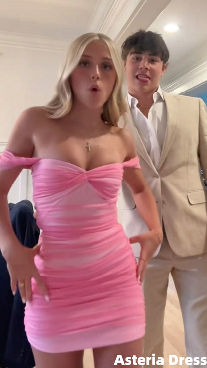 Off The Shoulder Pink Bodycon Homecoming Dress