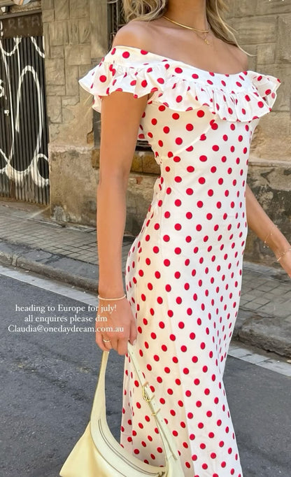 Off The Shoulder Sheath Party Dresses Dots Girls Gala Dress,AST1880
