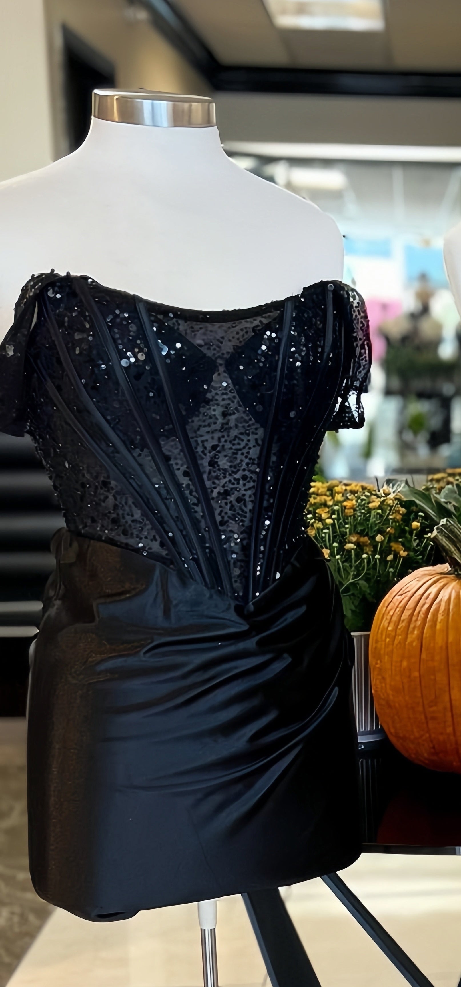Off The Shoulder Black Sequin Homecoming Dress, AST1518 – Asteria