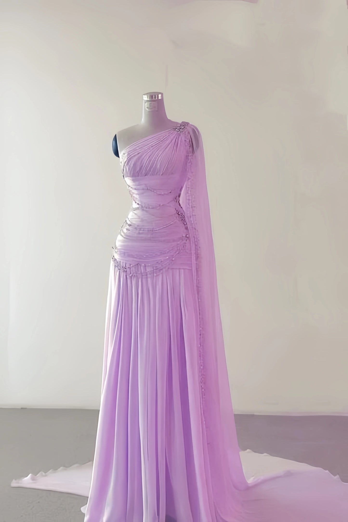 One Shoulder Chiffon Sheath Prom Dresses Beaded Evening Party Dress,AST2127