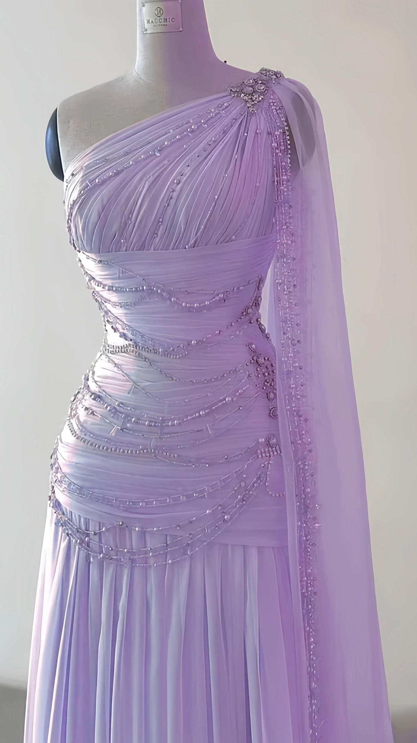 One Shoulder Chiffon Sheath Prom Dresses Beaded Evening Party Dress,AST2127