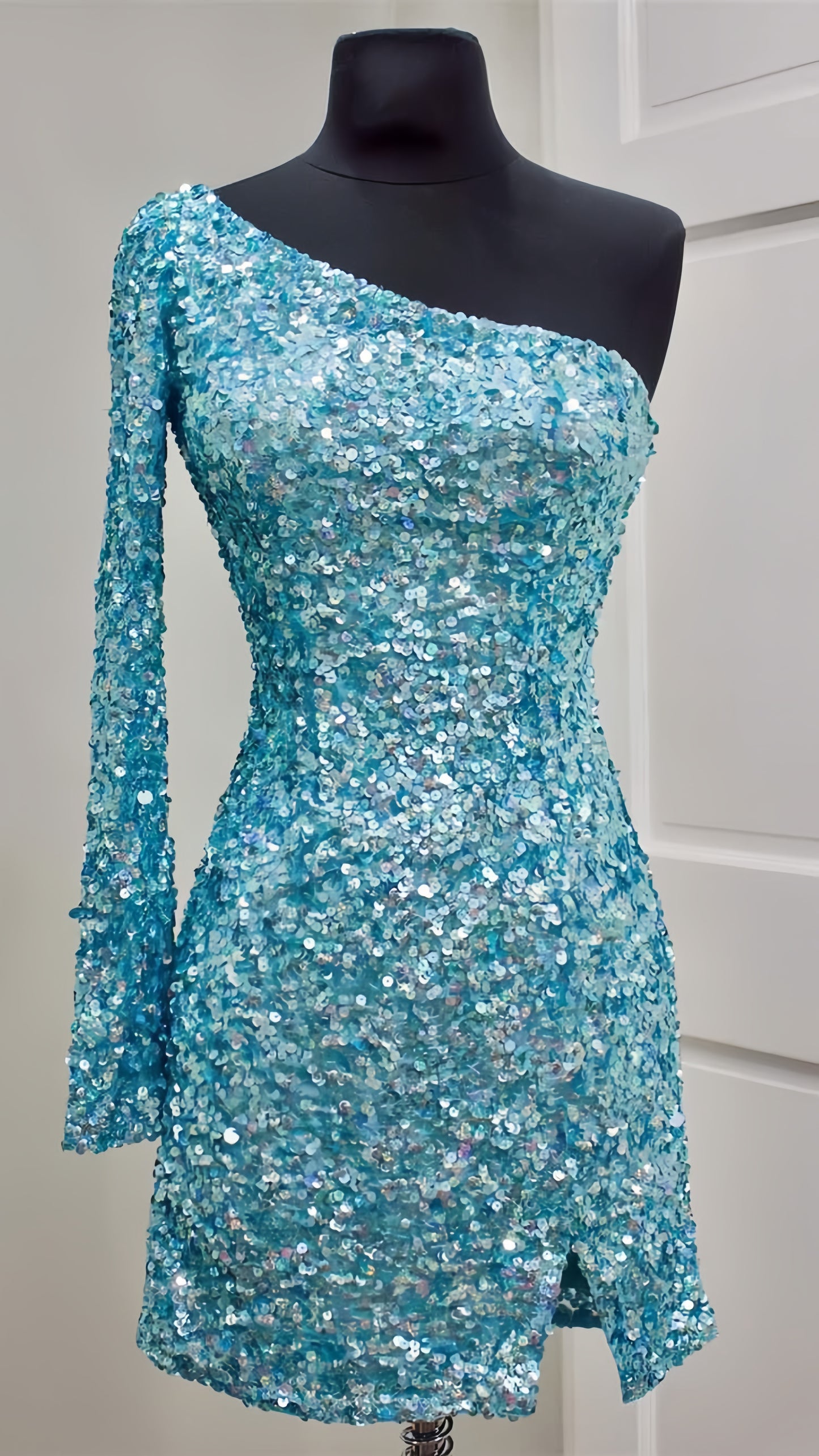 One Sleeve Sequin Homecoming Dress, Short Prom Dresses,AST1618