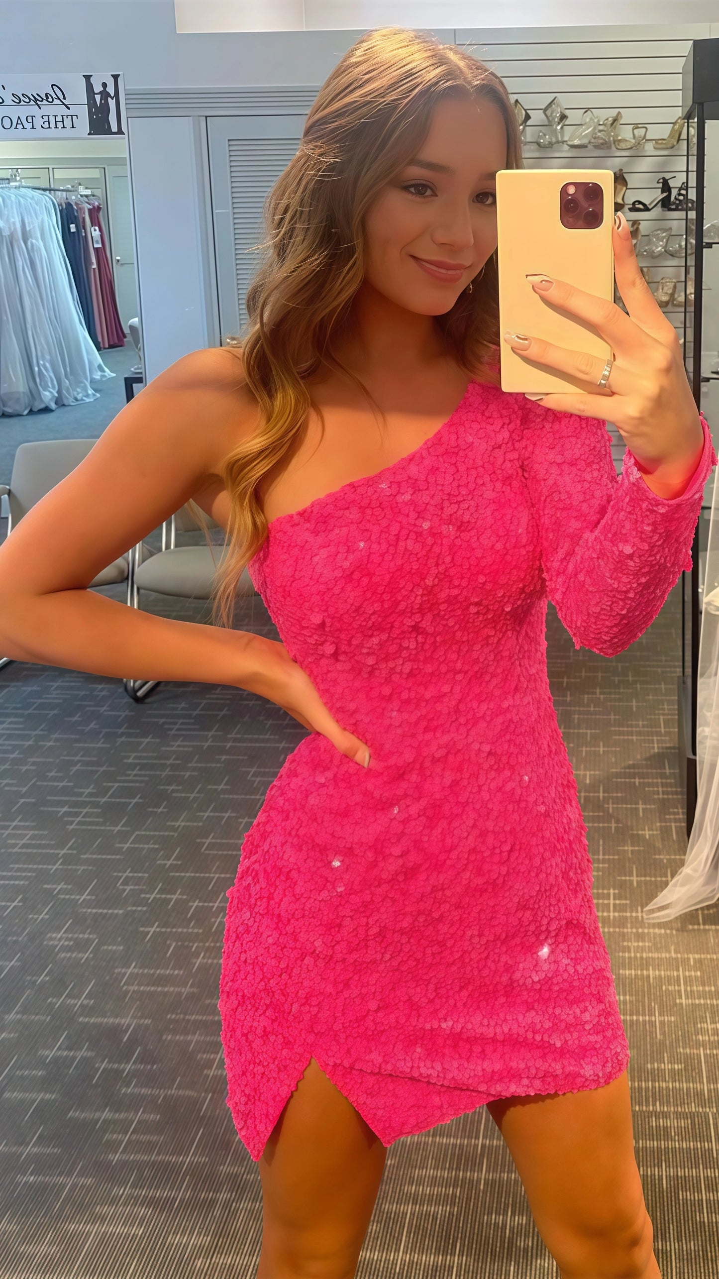 One Sleeve Sequin Homecoming Dress, Short Prom Dresses,AST1618