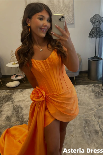 Orange Homecoming Dresses Strapless Mini Party Dress
