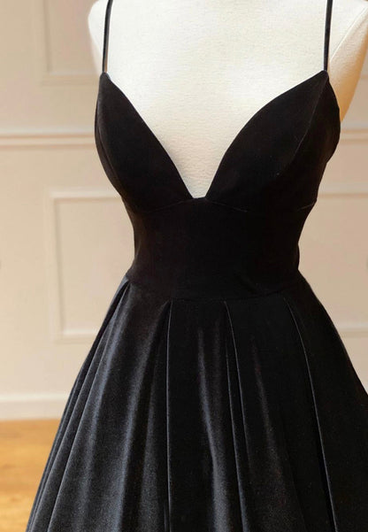 Black Velvet Prom Dress V-Neck - Formal Evening Gown