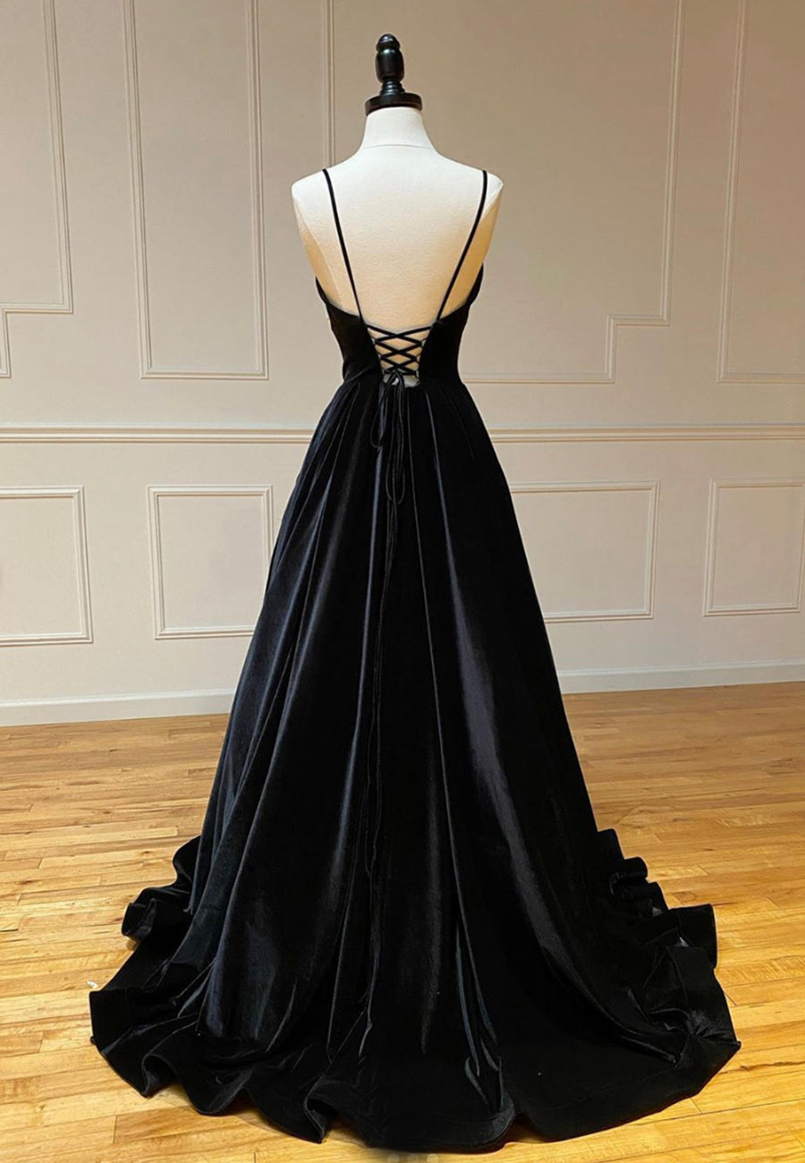 Black Velvet Prom Dress V-Neck - Formal Evening Gown