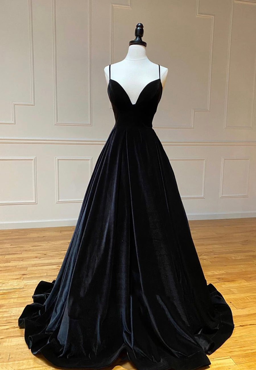 Black Velvet Prom Dress V-Neck - Formal Evening Gown