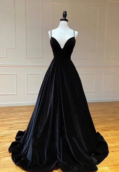 Black Velvet Prom Dress V-Neck - Formal Evening Gown