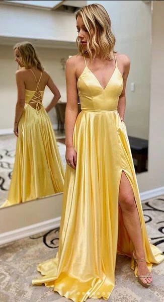 Yellow Prom Dress with Lace-Up Back - Long Evening Gown