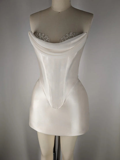 Elegant Satin Tube Top Feather Edge Bodycon 19th Birthday Homecoming Dress