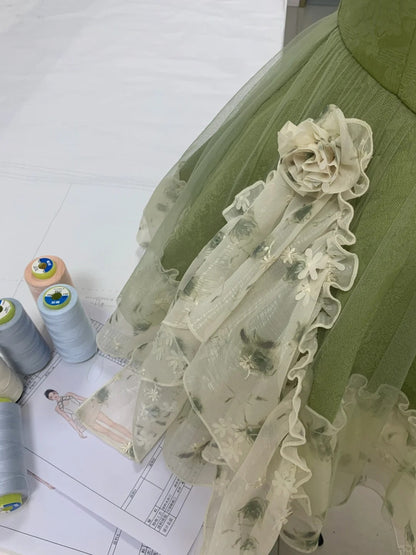 Vintage Green Strapless Ombre Tulle Mini Homecoming Dress