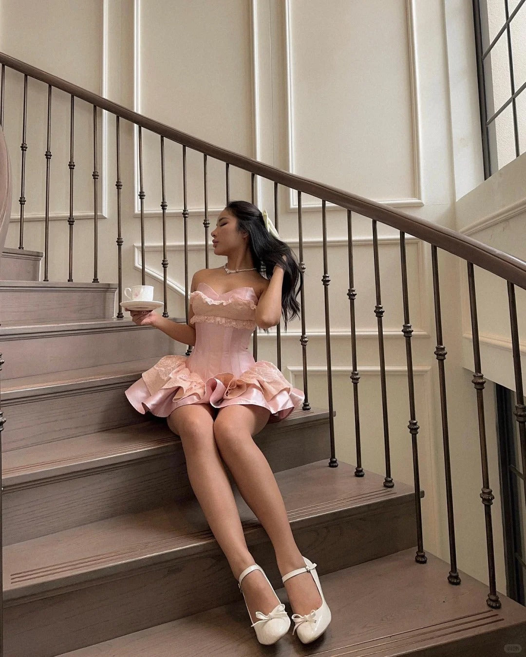 Princess Pink Strapless Sweetheart Neck Satin A-Line 17th Birthday Homecoming Dress
