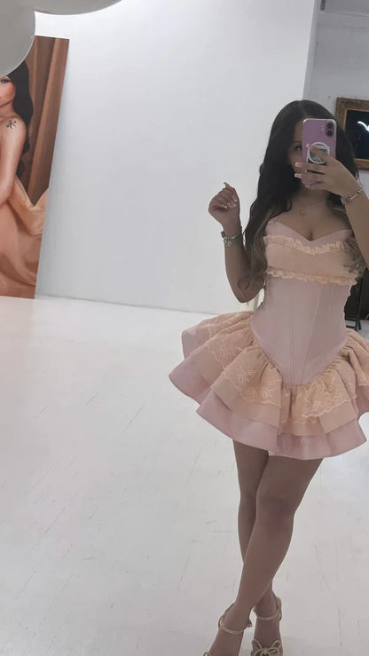 Princess Pink Strapless Sweetheart Neck Satin A-Line 17th Birthday Homecoming Dress