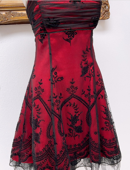 Vintage Black Tulle Lace Pink Satin A-line Birthday Short Skirt Homecoming Dress