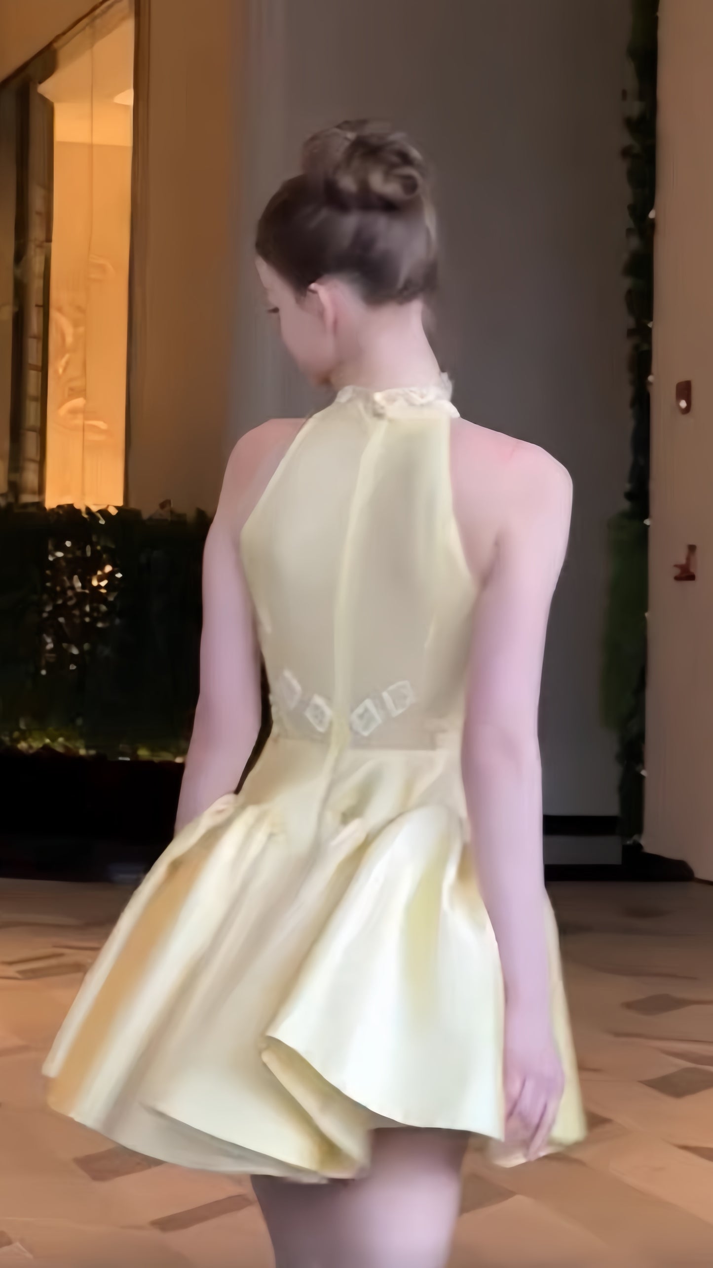 Pastel Yellow Halter Prom Dresses Appliques Homecoming Dress, AST2036