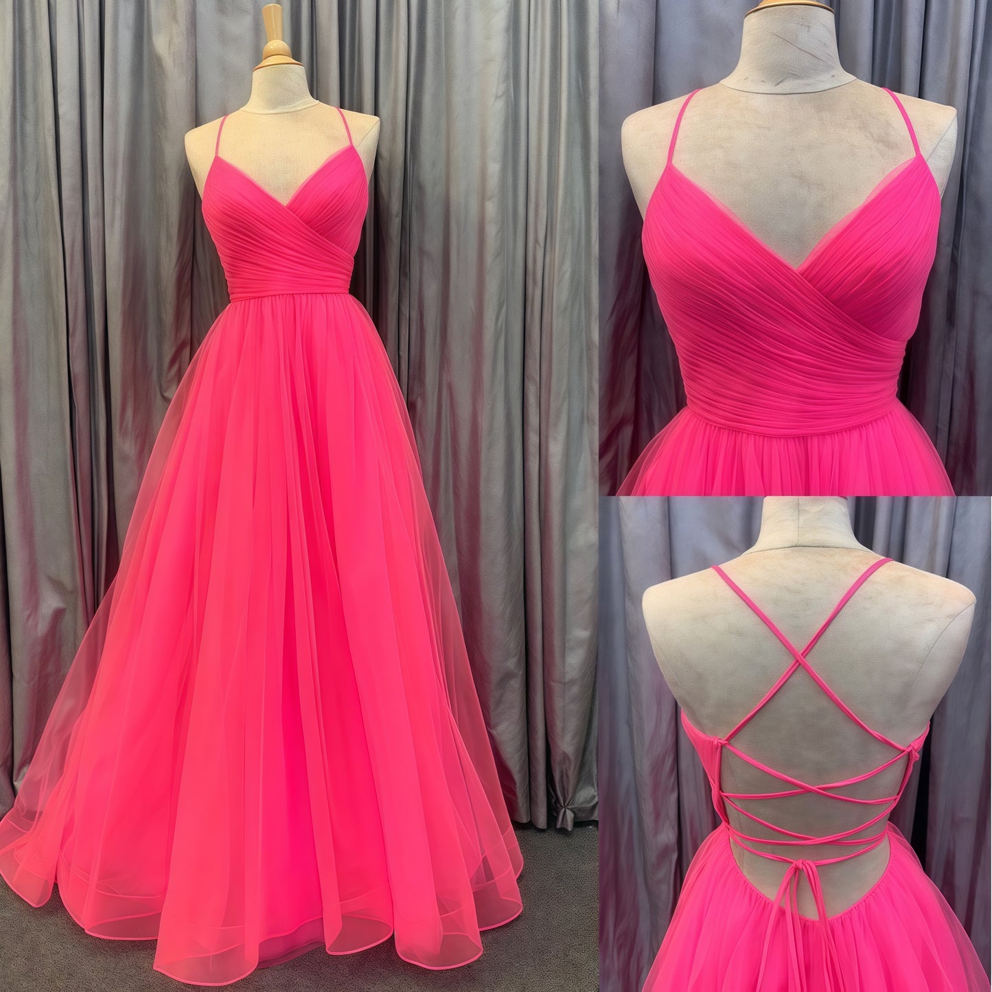 Pink A-Line Tulle Long Prom Dress,AST1608