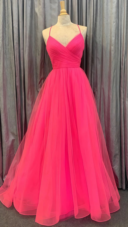 Pink A-Line Tulle Long Prom Dress,AST1608