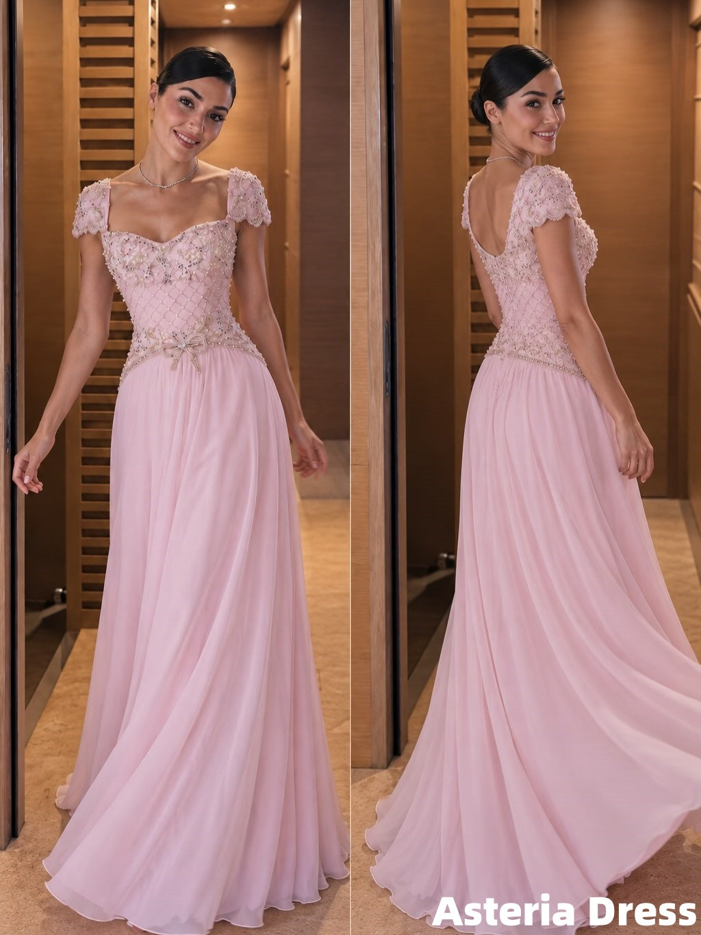 Pink Bridesmaid Dresses Chiffon Beaded Long Prom Dress