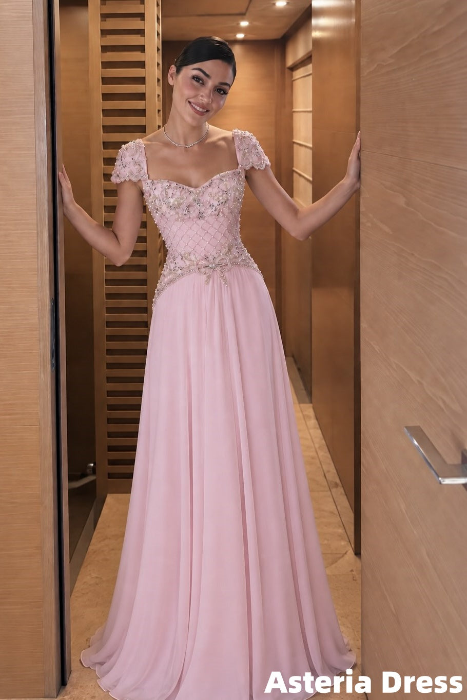 Pink Bridesmaid Dresses Chiffon Beaded Long Prom Dress