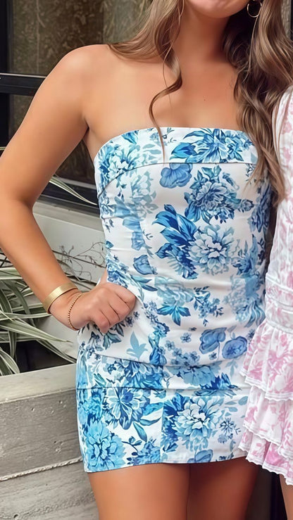 Strapless Floral Homecoming Dresses Mini Party Dress Graduation Dress,AST2090