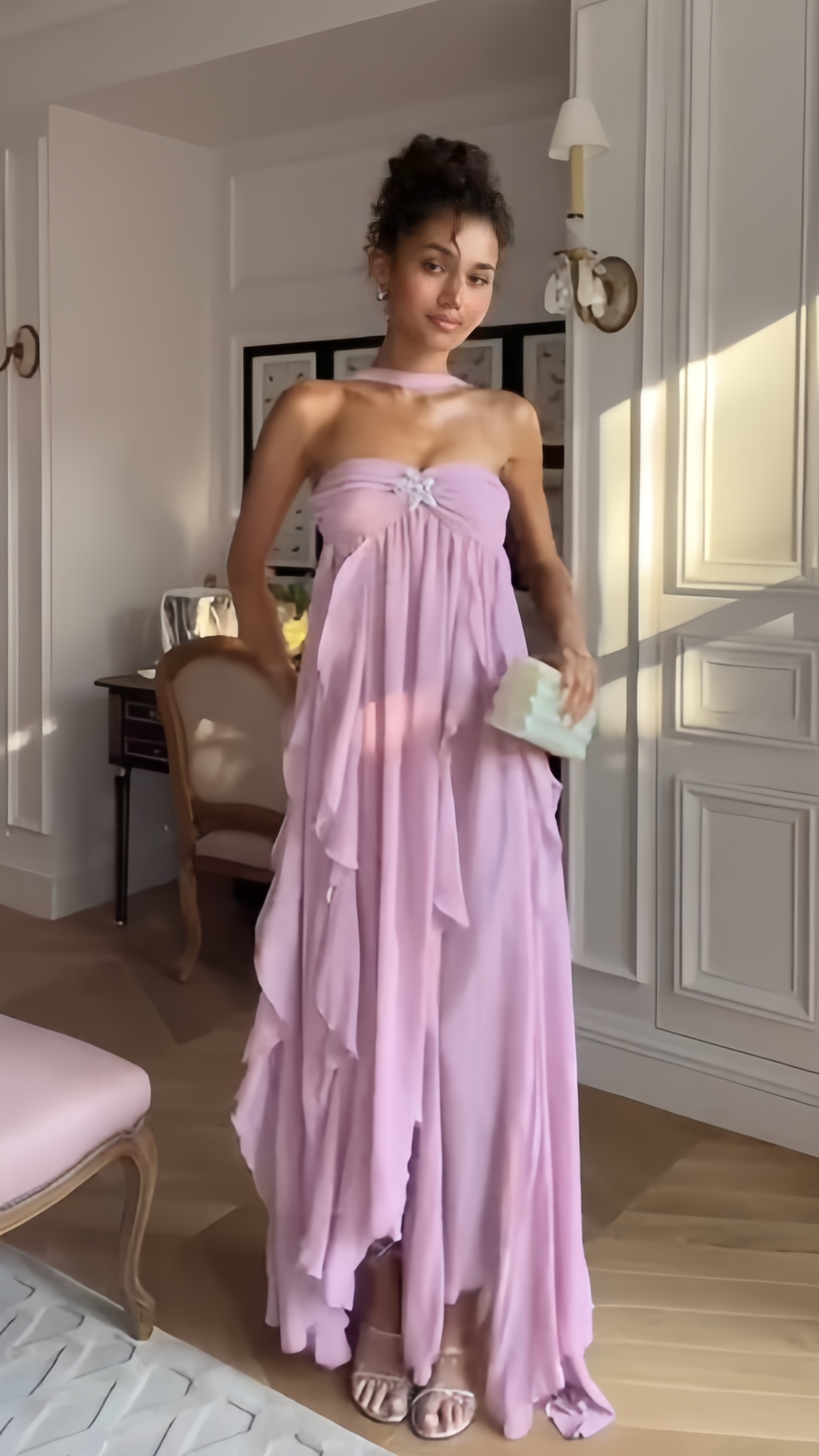 Pink Irregular Chiffon Party Dress Dance Prom Dresses, AST2089