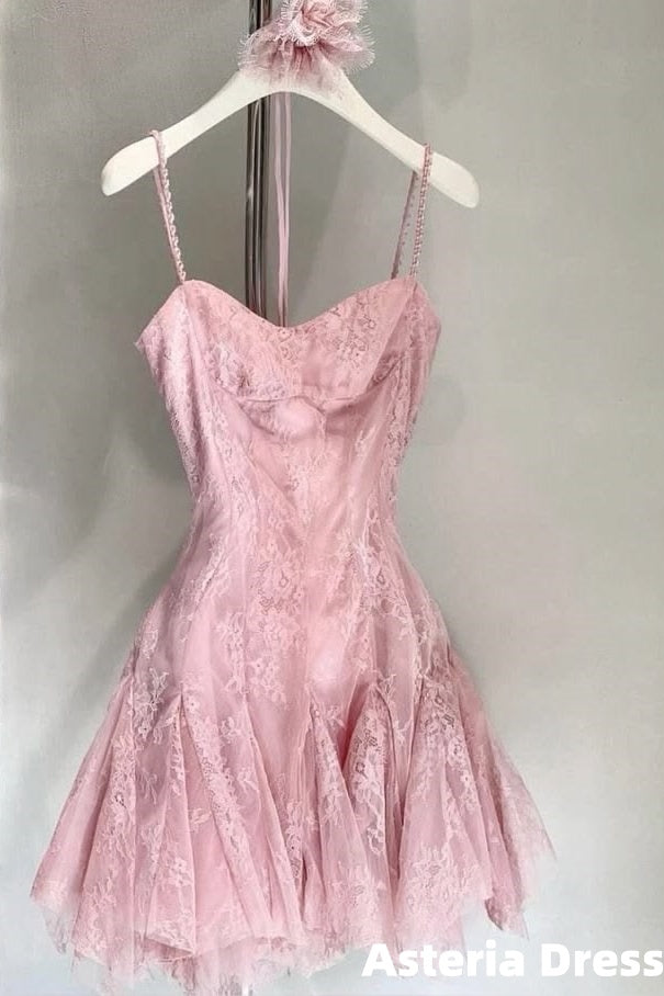 Pink Lace Bodycon Short Homecoming Dresses