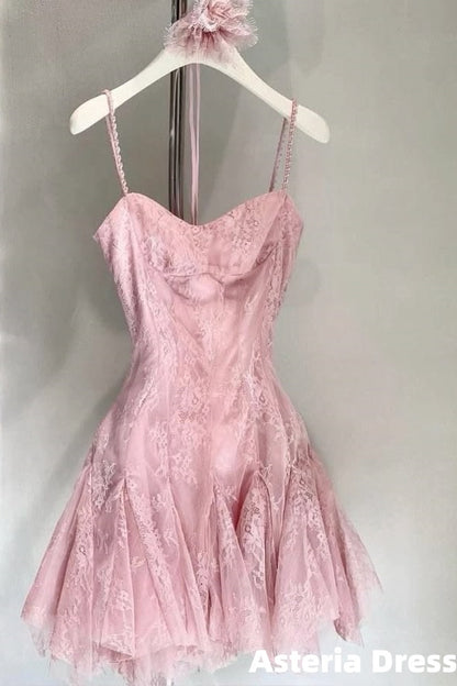 Pink Lace Bodycon Short Homecoming Dresses