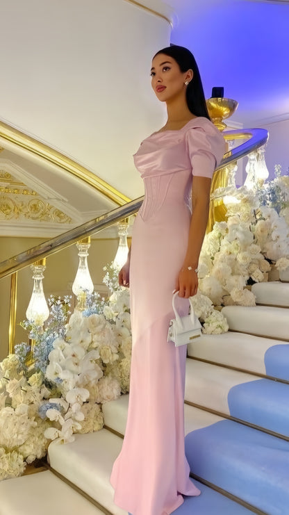 Pink Mermaid Satin Prom Dresses Formal Evening Party Dress,AST2263