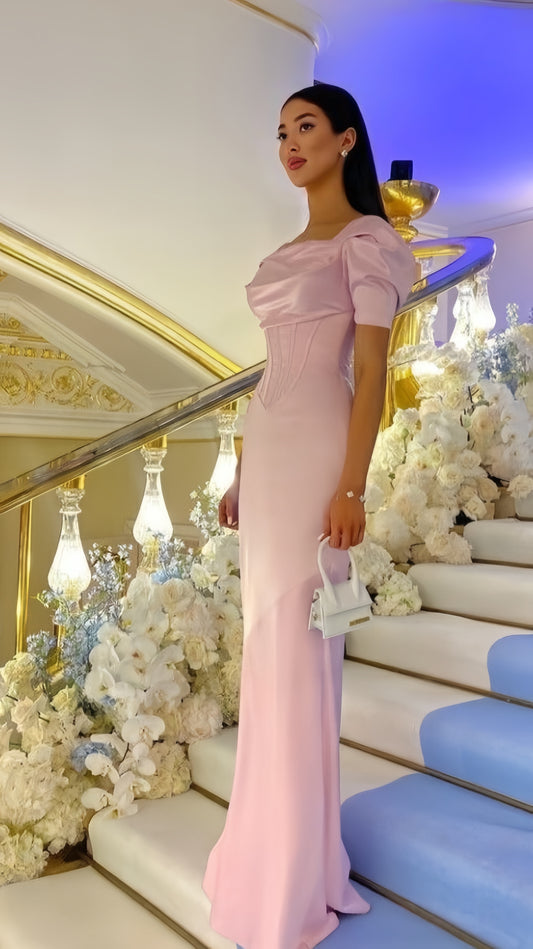 Pink Mermaid Satin Prom Dresses Formal Evening Party Dress,AST2263