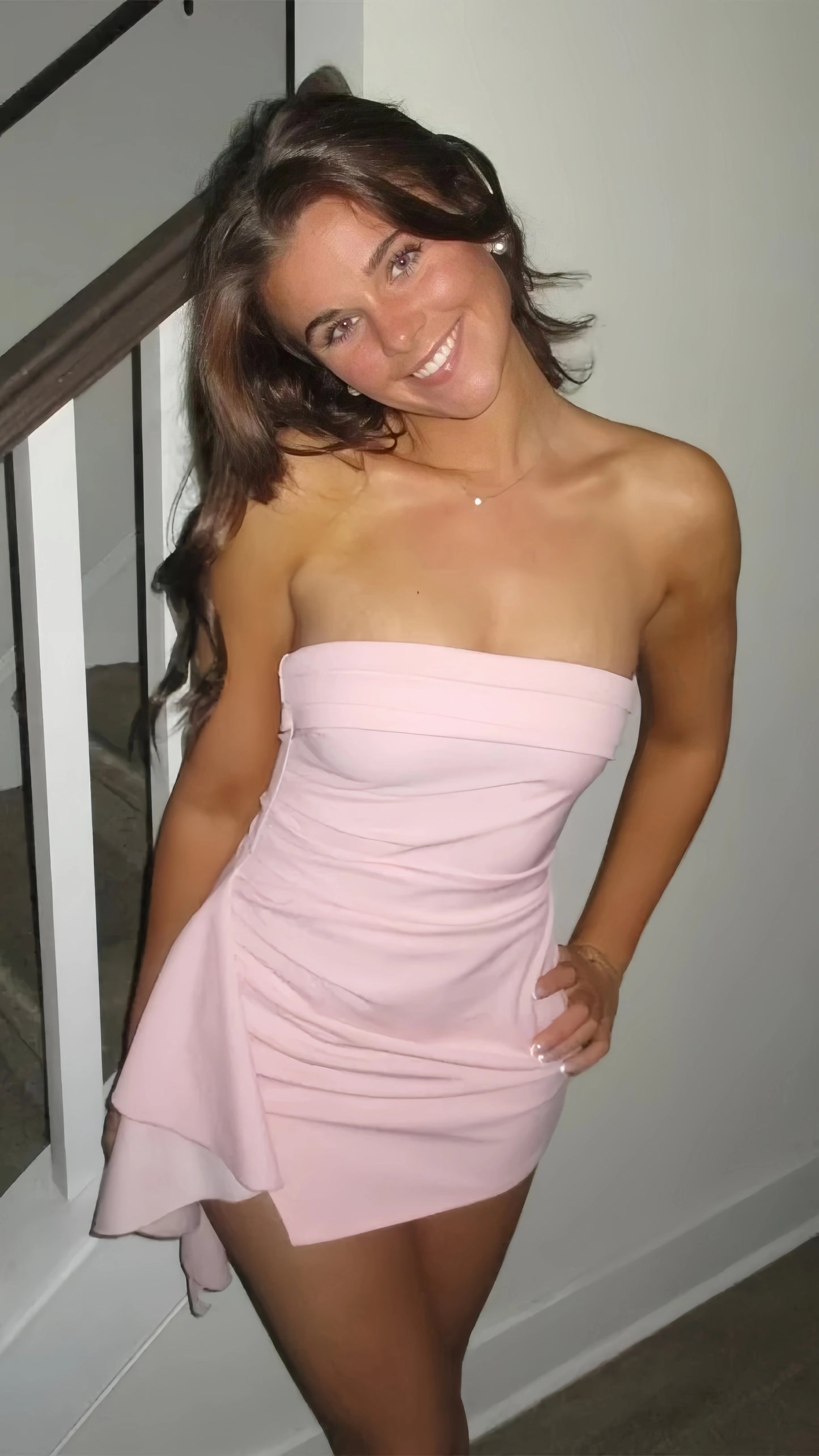 Pink Strapless Homecoming Dresses Bodycon Cocktail Dress,AST2072