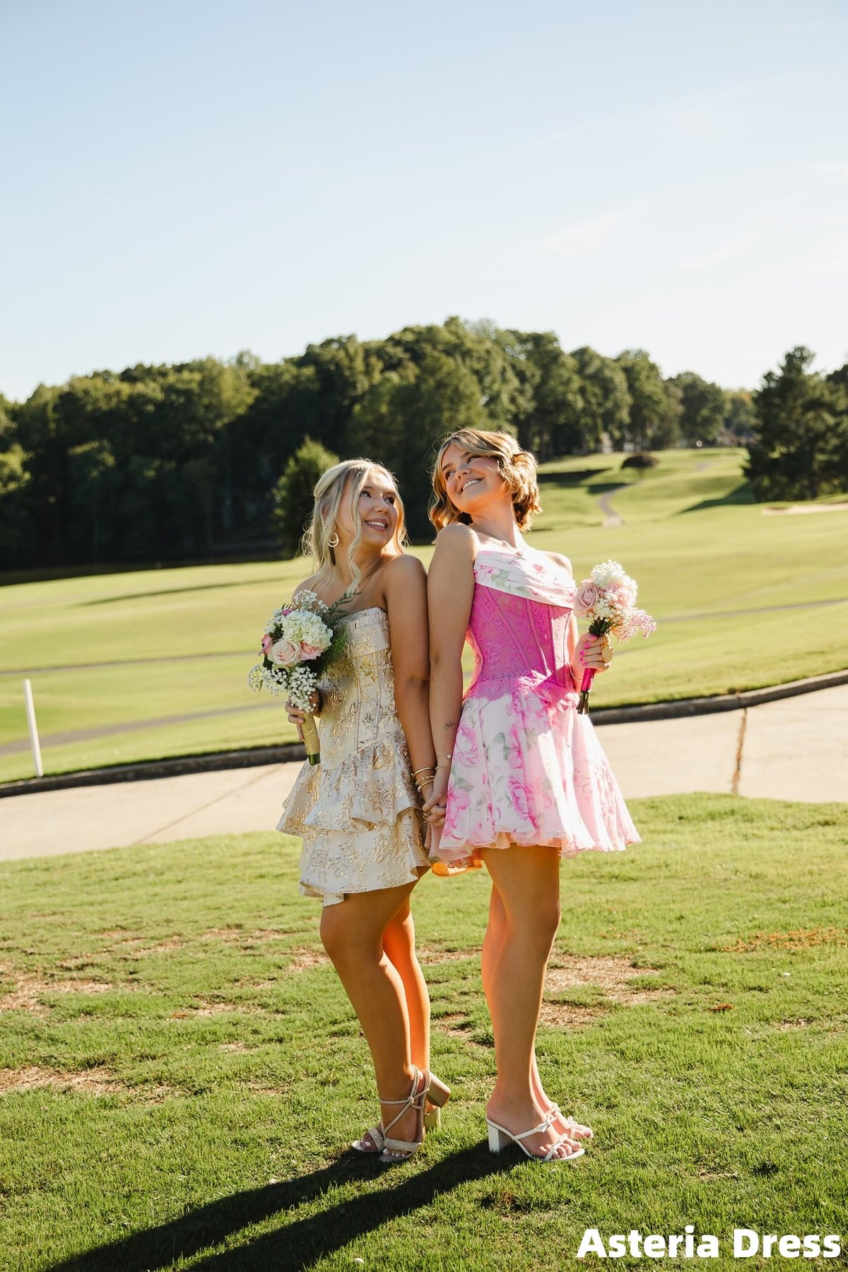 Pink Strapless Lace Floral Chiffon Homecoming Dresses
