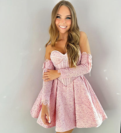 Pink Sweetheart Lace Homecoming Dresses, AST1433