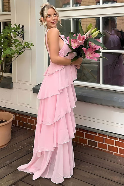 Pink Ruffle Chiffon Party Dress, AST1734