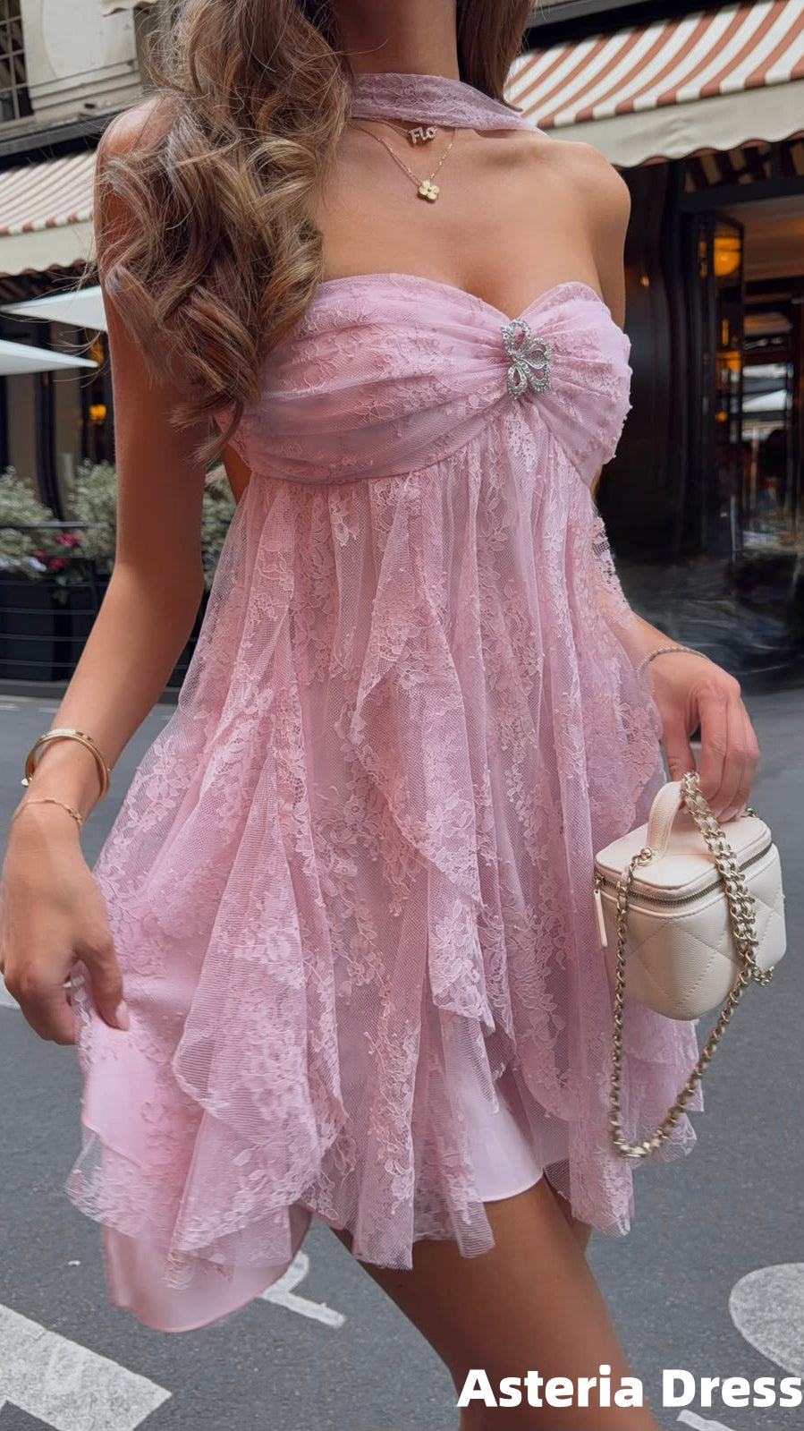 Pink Sweetheart Lace Ruffle Homecoming Dress